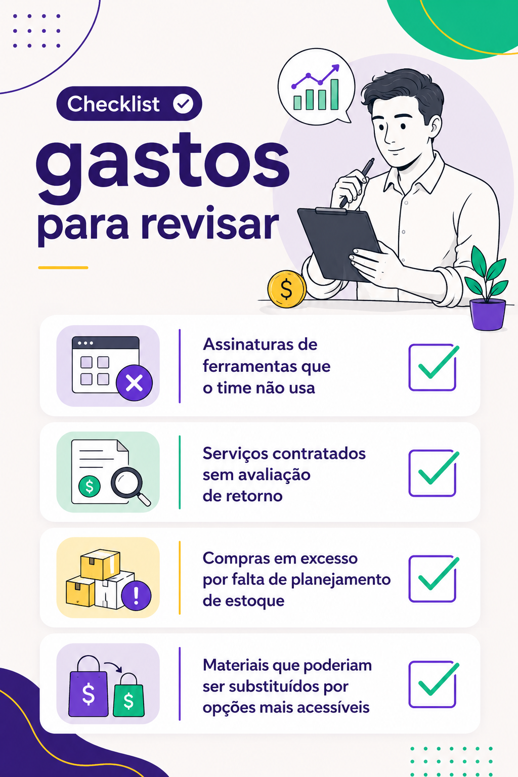 checklist de gastos que podem ser cortados na empresa