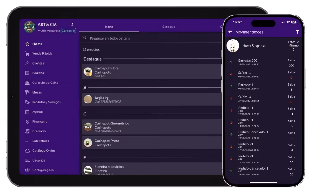 Tela do app Jarbas exibindo o histórico de compras e pedidos de um cliente