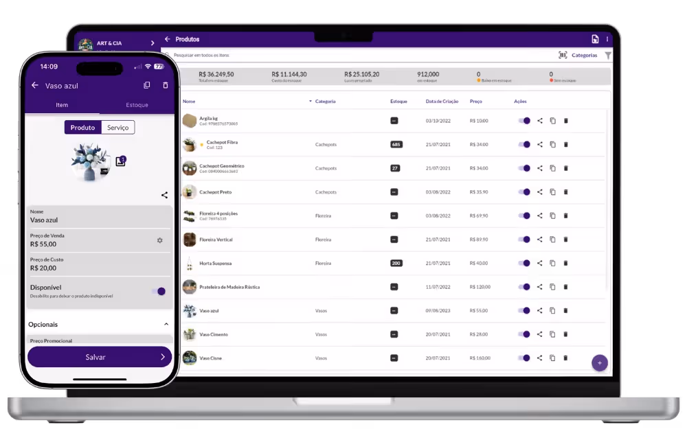 tela de controle de estoque em tempo real do app Jarbas